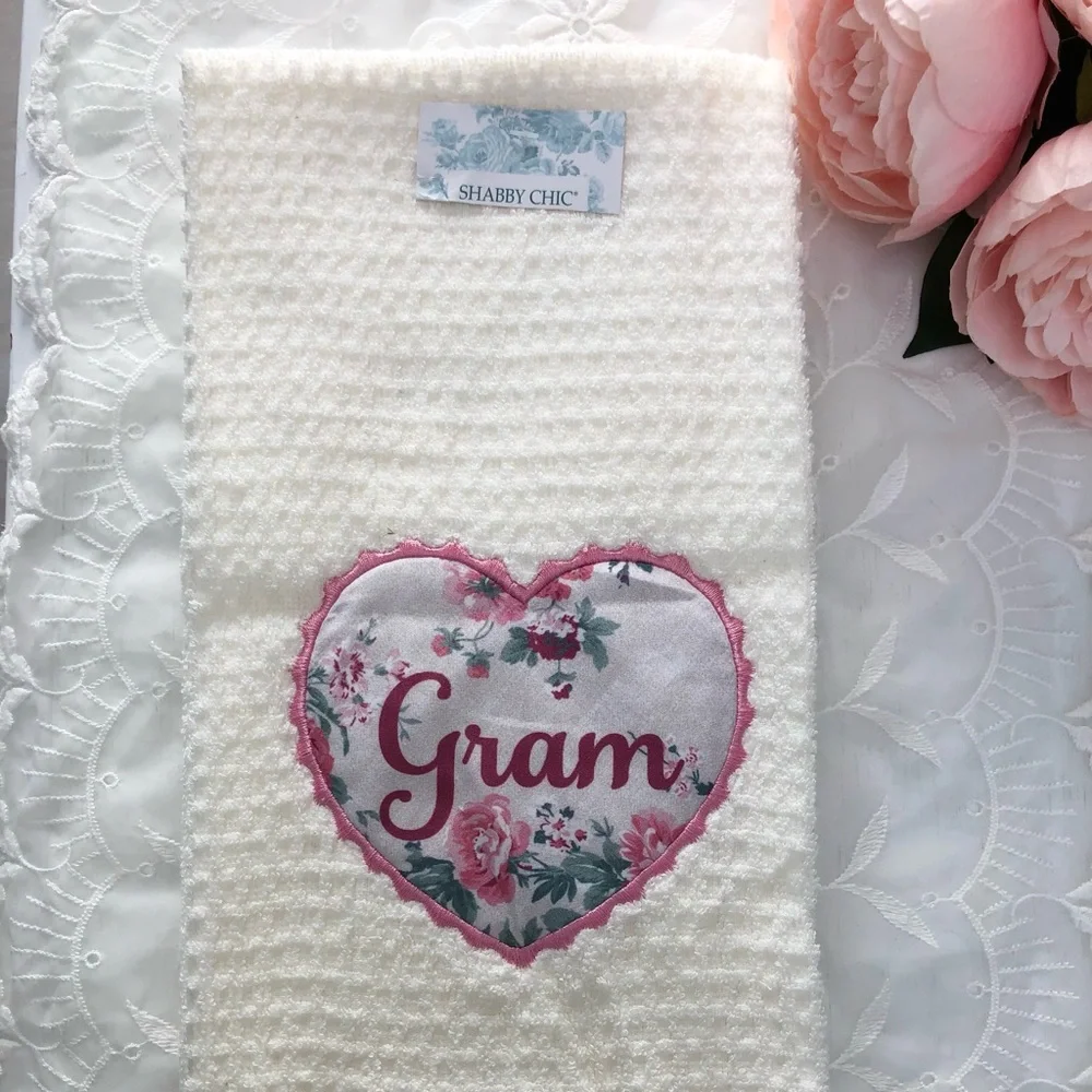 NEW Shabby Chic Gram Hand Kitchen Two Towels Set